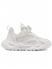 Zapatos deportivos blancos con botón giratorio para niños, zapatos de correr blancos lisos para adolescentes, nuevos zapatos de correr antideslizantes, transpirables de malla, resistentes al desgaste y ligeros para niñas, zapatos casuales cómodos para estudiantes para actividades interiores/exteriores, apropiados para días escolares y uso diario
