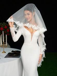 1 pieza Velo de novia de 45 pulgadas (115 cm) de longitud con 2 niveles y peine de metal, adecuado para boda y fiesta, blanco/marfil - Multicolor - Ver 2