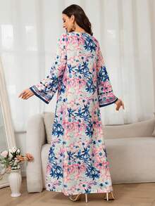 女士阿拉伯风格印花长袖连衣裙，端庄 - 彩色 - 查看 5