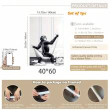 1pc, Canvas Hanging, Framed Decorative Painting, Poster, Wall Art, Monkey Taking Bath Canvas Art Print, Wall Hanging Decoration, Animal Themed Canvas Ink Artwork For Home Office, Bathroom, Living Room - Decorative Art, Modern Vintage Style, Black And White Cartoon Chimpanzee Poster Gifts Birthday Graduation