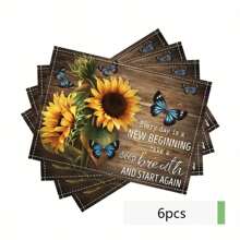 6 stuks, 4 stuks Zonnebloempatroon Tafelgerei Placemats, Onderzetters, Tafelmatten, Keukentafel Tafelgerei Placemats, Maat 12 * 18 Inch, Geweven Van 100% Polyestervezel, Geschikt Voor Keuken Eettafels, Feestdecoratie Placemats, Huisdecoratie, Ideale Cadeaudecoratie