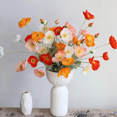 8pcs 59cm Artificial Poppy Flowers, 4 Blooms Per Stem, Modern Minimalist Style, Bendable & Non-Fading - Suitable For DIY Flower Wall, Scene Decoration, Vase Arrangement In Living Room/Bedroom, Wedding, Party, Home Decor, Tabletop Centerpiece, Floral DIY, Home/Kitchen/Office Decoration | Gift For Her