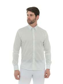 White Slim Long Sleeve Dress Shirt - Green - View 7