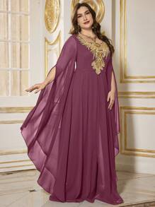 SUPGIR Plus Square Neck Long Sleeve Gold Sequin Dress, Elegant Dress, Party Dress, Wedding Guest Dress, Formal Dress, Evening Dress,Gown