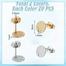 MAGICALCUTDIE 2boxes About 49pcs 304 Stainless Steel Beads Cross Mixed Color 14~15x10x4mm Hole: 2.7mm Flat Round Earring Studs For Jewelry Making 8mm Stainless Steel Stud Earring With Earring Backs Textured Earring Posts With Hole For Earrings Making - 彩色 - 查看 3