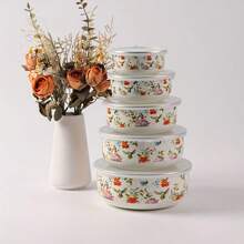 3PCS/5PCS 多色搪瓷食品储存碗套装，加厚抗菌，耐热密封碗带盖，适用于冰箱、厨房、沙拉、面包储存、圣诞礼物厨房配件、午餐盒、搅拌碗，适用于学校、露营、野餐、办公室、厨房组织 - 彩色 - 查看 7