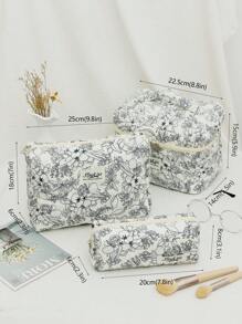 1Pc Floral Pattern Large Capacity Multifunctional Cosmetic Organizer Wallet Pouch Portable Cosmetics Brush Storage Clutch With Zipper Closure For Women For Girls For Home, Travel, Vacation And School Use As Wedding Bridesmaid Gifts,Mom Gifts,Birthday Gifts,Gifts For Friends And Teachers - Multicolor - View 5