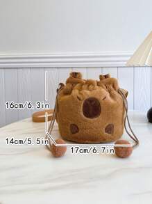Fashionable Capybara Pattern Plush Crossbody Bag, Can Be Used As A Shoulder Bag, Handbag And Casual Bag, New Bag, - Brown - View 10