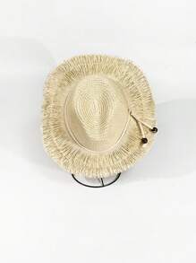 1pc Women's Solid Color Hat, Casual Bohemian Retro Palace Style Party & Street Elegant Fashion Simple Tassel Basin Hat, Fresh And Simple Sweet Beach Holiday Sun Hat, Suitable For Daily Outing, Hiking, Water Activities In Summer - A - View 4