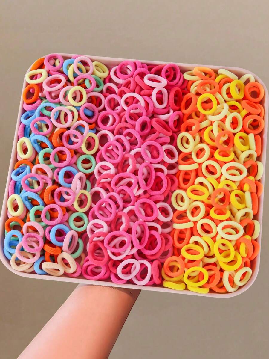 300 Stücke/Set farbige Haargummis für Mädchen in Frühlingsfarben, Haargummis für Pferdeschwänze, Haargummi, Haaraccessoires, nicht schädlich für den täglichen Gebrauch, Haardekoration - Verschiedenfarbig - Übersicht 1