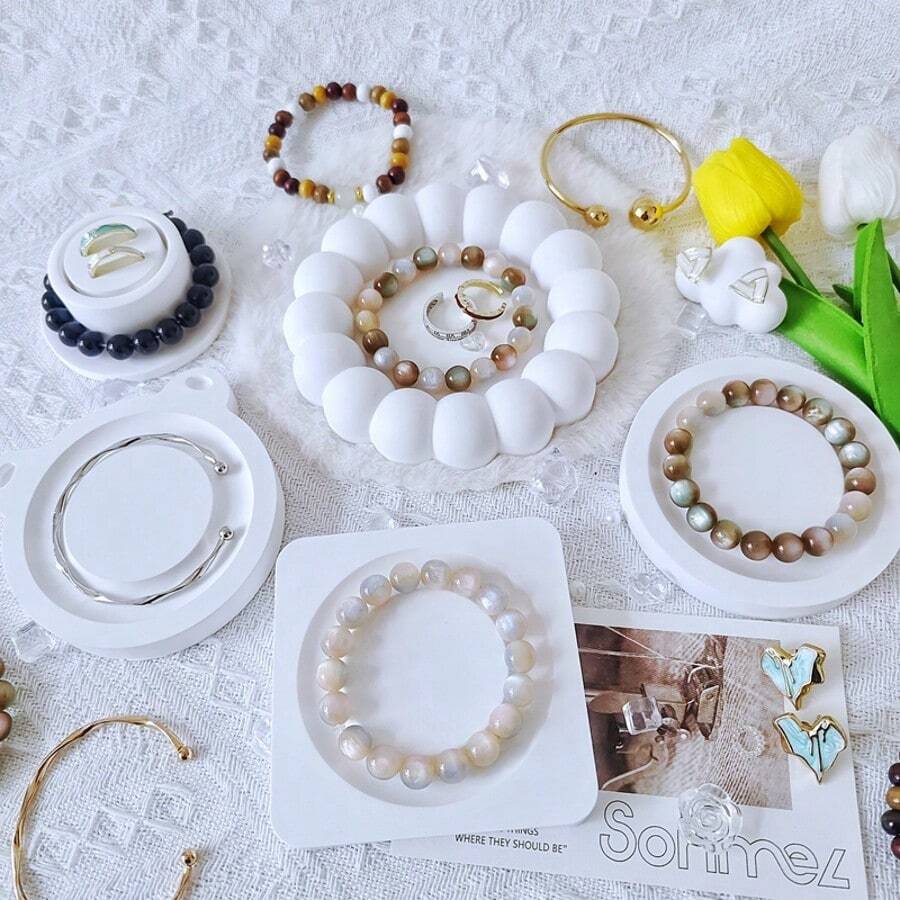 1 件珠宝戒指、手链、耳环展示托盘、多个 INS 风格石膏珠宝支架托盘、高端白色珠宝架，用于珠宝展示、家庭组织、摄影道具、节日礼物、情人节、母亲节旅行收纳整理器