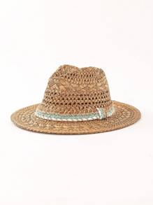 1pc Bohemian Hollow Out Straw Panama Hat, Waterdrop Shaped Beach Hat, Versatile For All Seasons - Teardrop-shaped Hat - View 9