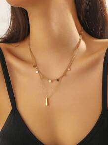 1pc Fashion Retro Layered Pendant Necklace With Butterfly, Heart, Pearl, Eye Charm Elements, Stainless Steel Gold Plated - Multi-layer - View 7