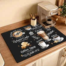 1 pieza Tapete de secado de platos de estilo vintage de gel de sílice, almohadilla de drenaje lavable, protector de mesa resistente al calor, decoración de cocina, accesorio para vajilla