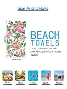 1pc Prachtige Bloemen Stranddeken, Extra Zachte Microvezel Extra Grote Strandhanddoek, Zeer Absorberende Badhanddoek, Geschikt Voor Reizen, Zwembad, Duiken, Surfen, Yoga, Kamperen, Verschillende Maten, Strandaccessoires Zomer, Vakantie