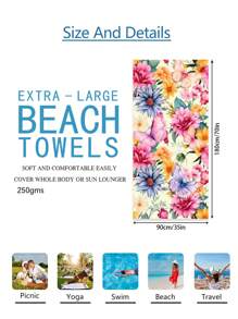 1pc Prachtige Bloemen Stranddeken, Extra Zachte Microvezel Extra Grote Strandhanddoek, Zeer Absorberende Badhanddoek, Geschikt Voor Reizen, Zwembad, Duiken, Surfen, Yoga, Kamperen, Verschillende Maten, Strandaccessoires Zomer, Vakantie