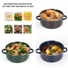 3 件套大容量经典柠檬花圆点珐琅锅汤锅煮锅炖锅适用于餐厅和家庭厨房，兼容燃气灶、电磁炉和明火 - 彩色 - 查看 7