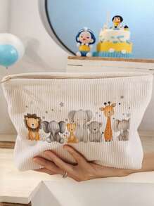 1pc Animal Park Design, Adorable Puppy & Bow Pattern Printed Travel Toiletry Bag, Multi-Functional For Beach, Swimming Pool, Swimwear, Travel Storage Bag, Makeup Bag, Cosmetics Bag, Holiday Organizer, Large Capacity Washbag, For Lipsticks, Brushes, Skincare, Phones, Coins, Small Items, Home, Gift, Holiday & Festival Use, Suitable For Teens, School Makeup Bag, Back To School, Cosmetics & Toiletries Storage, School Supplies, Storage Bag, Room Decor - Multicolor - View 3