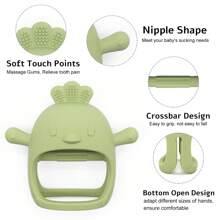 Baby Chick Teether, Silicone Teething Toy Mushroom Shaped Pacifier Massager For Infants - Olive Green - View 4