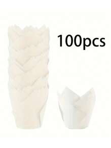 50 件/100 件郁金香形蛋糕衬垫，牛皮纸/自然色/白色/粉色纸质烘焙杯，防油且易脱模的纸杯蛋糕托，适合派对和节日 - 彩色 - 查看 14