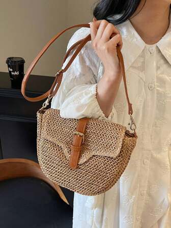 新款时尚草编包，女士单肩斜挎包，百搭时尚