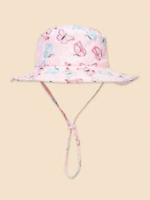 1顶儿童粉色蝴蝶印花遮阳帽，渔夫帽，沙滩帽，适合0-8岁女孩 - 蝴蝶 - 查看 8