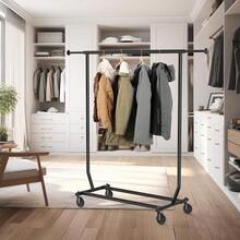 Simple Houseware Heavy Duty Clothing Garment Rack, 42 To 67 Inches Extensible Rod, Chrome - Matte Black - View 6