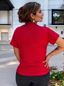 Blusa de manga corta con estampado de dibujos animados - Rojo - Ver 2