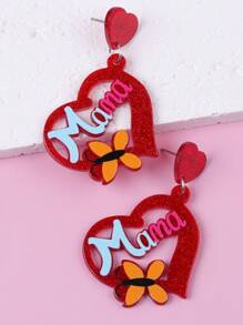 1 Pair Minimalist Mother's Day Pink Hollow Heart Acrylic Earrings, Creative Design For Women