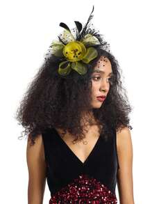 1pc Fascinators Headband Tea Party Hats For Women Feather Mesh Polka Dots Headwear Women's Fascinators Feathers Tea Party Hat - A - View 3