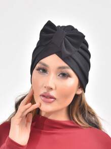 Pălărie nouă cu papion pentru femei de culoare solidă, pălărie cu turban elastic la modă, cadou de Ziua Îndrăgostiților, pălărie cu turban țesut în stil boem, basma pliată simplă fără margini, șapcă pentru chimioterapie Bonnet Bonnet pentru păr Turban