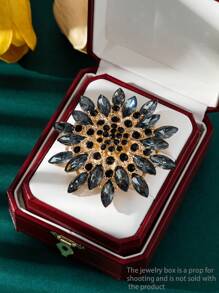 1 件奢华水晶向日葵胸针，合金金属镶嵌水钻，夸张设计，适合衣服、夹克配饰