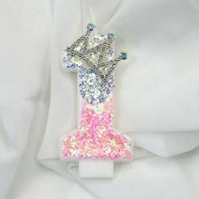 1 Pc Crown Crystal Silver-Pink Creative Number 0-9 Candles For Birthday Party Cake Decoration Atmospheric Feeling Birthday Baking Plug-In Decoration Suitable For Girls, Goddess,Princess Female Anniversary Celebration Supplies Gifts Graduation,Wedding