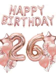 一套成人生日派对装饰气球，玫瑰金数字铝箔气球，包含18岁、21岁、30岁、40岁、50岁、60岁生日派对用品，圣诞主题