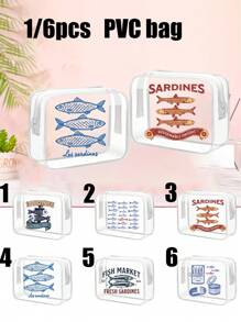 Waterproof PVC Cosmetic Bag - Sardine, Flamingo And Beach Pattern - Summer Makeup Organizer Bag, Suitable For Travelers, Beach Lovers And Women | Cosmetic Bag, Waterproof Cosmetic Bag - Multicolor - View 1