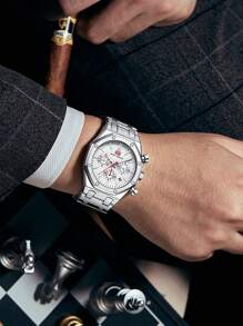 1 件装男士运动石英表多功能小表盘日历夜光指针不锈钢表带商务休闲男士手表礼物 - 均碼 - 查看 4