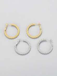 1pair Elegant Double Row Mixed Color Hoop Earrings 925 Sterling Silver For Women Ladies Jewelry For Daily Decor Earrings Fine Jewelry - Simple Earrings - View 5