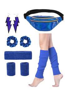 D EXCEED 7-teiliges 80er-Jahre Kostüm-Accessoires-Set für Frauen, bestehend aus Armband, Beinstulpen, Vintage Blitz-Ohrringen, Haarband, Haargummi, Hüfttasche. Geeignet für Bars, Nachtclubs, Geburtstagsfeiern, Bandauftritte, Halloween Kostüme, Abschlussball. - mehrfarbig - Übersicht 5