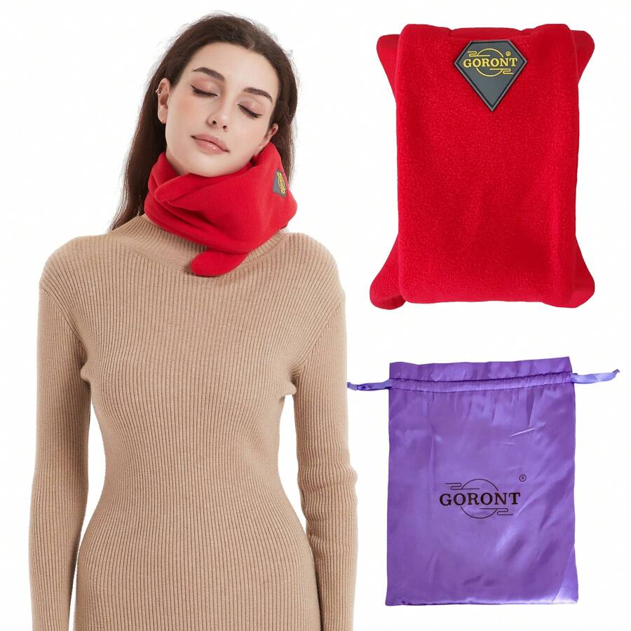 FOKES Travel Pillow, Neck Support Pillow With Scarf, Airplane Car Or Office Nap Pillow, Easy To Clean And Carry, Equipped With Luxury Storage Bag (Gary, Medium) - 紅色 - 查看 1