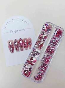Juego de 12 diseños de Cristales de Rhinestones rosa planos de vidrio K9 para decoración de uñas DIY - 900 cristales brillantes, regalo para festivales