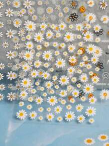 1 PIEZA Pegatinas de arte de uñas 3D con flores margaritas en relieve, deslizadores de uñas, calcomanías, pétalos de flores blancas de margaritas, decoración de uñas con pegamento en la parte posterior