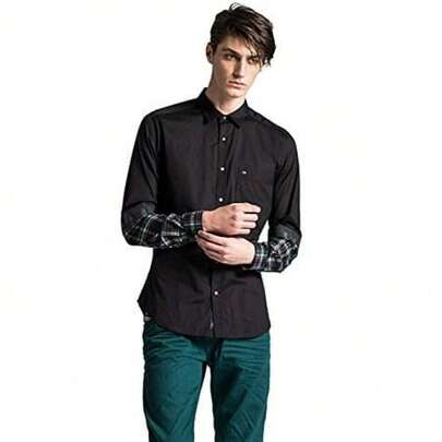 Diesel Men's Sacianor Long Sleeve Button Up Shirt Black And Plaid S