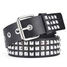 1件男女通用朋克风金属铆钉腰带，可调节，适合日常休闲佩戴，可作为礼物送给男友、丈夫、父亲，也适合休闲、商务、青少年、户外、度假、运动、旅行、波西米亚风、复古秋冬配饰。 - 黑色ND208 - 查看 2