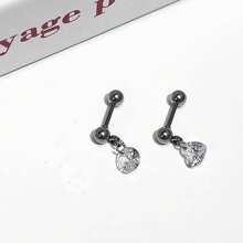 1PC CZ Heart Helix Piercing Ear Piercing Zirconia Earring Stainless Steel Tragaus Body Piercing Ear Stack For Daily Wear - Silver - View 7