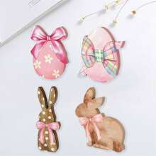 Easter Tiered Tray Decor Set 4Pcs Rustic Bunny Bow Easter Egg Wooden Signs Holiday Table Centerpieces - Multicolor - View 3