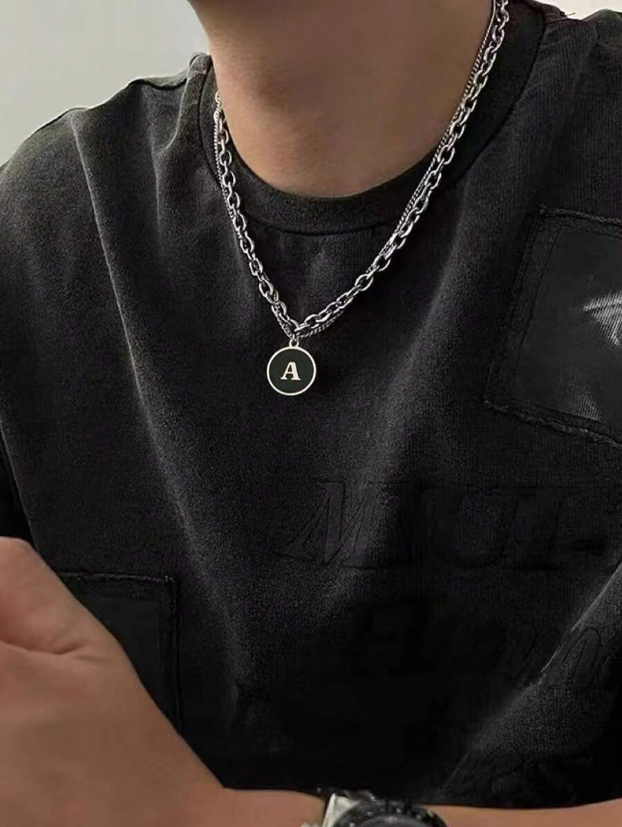 1pc 26 English Letter Stainless Steel Pendant Necklace, Fashionable & Personal For Men, Everyday Wear Gift - Letter Necklace - View 1