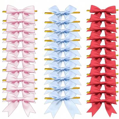 20 Pcs Twist Tie Bows Satin Ribbon Bow For Gift Wrapping Champagne Bottle Cake Treat Bag Craft DIY Gift Wedding Bridal Shower Christmas Birthday Party