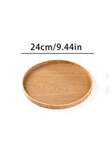 1pc Minimalist Style Wooden Tray, Tea Tray, Storage Tray,Kitchen, Round Fruit Tray - Khaki - View 7