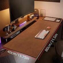 Retro Faux Leather Desk Mat - Double-Sided Non-Slip Mouse Pad, Stitched Edge Design, Waterproof Office Home Desk Mat, Suitable For Professional Workstation - Brown - View 2