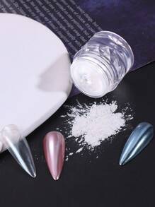 0.5g/盒釉面甜甜圈珠光镀铬粉 1PC 镀铬指甲粉冰透明极光镀铬指甲粉，高光泽珠光彩虹闪光粉金属颜料 - 白色 - 查看 6